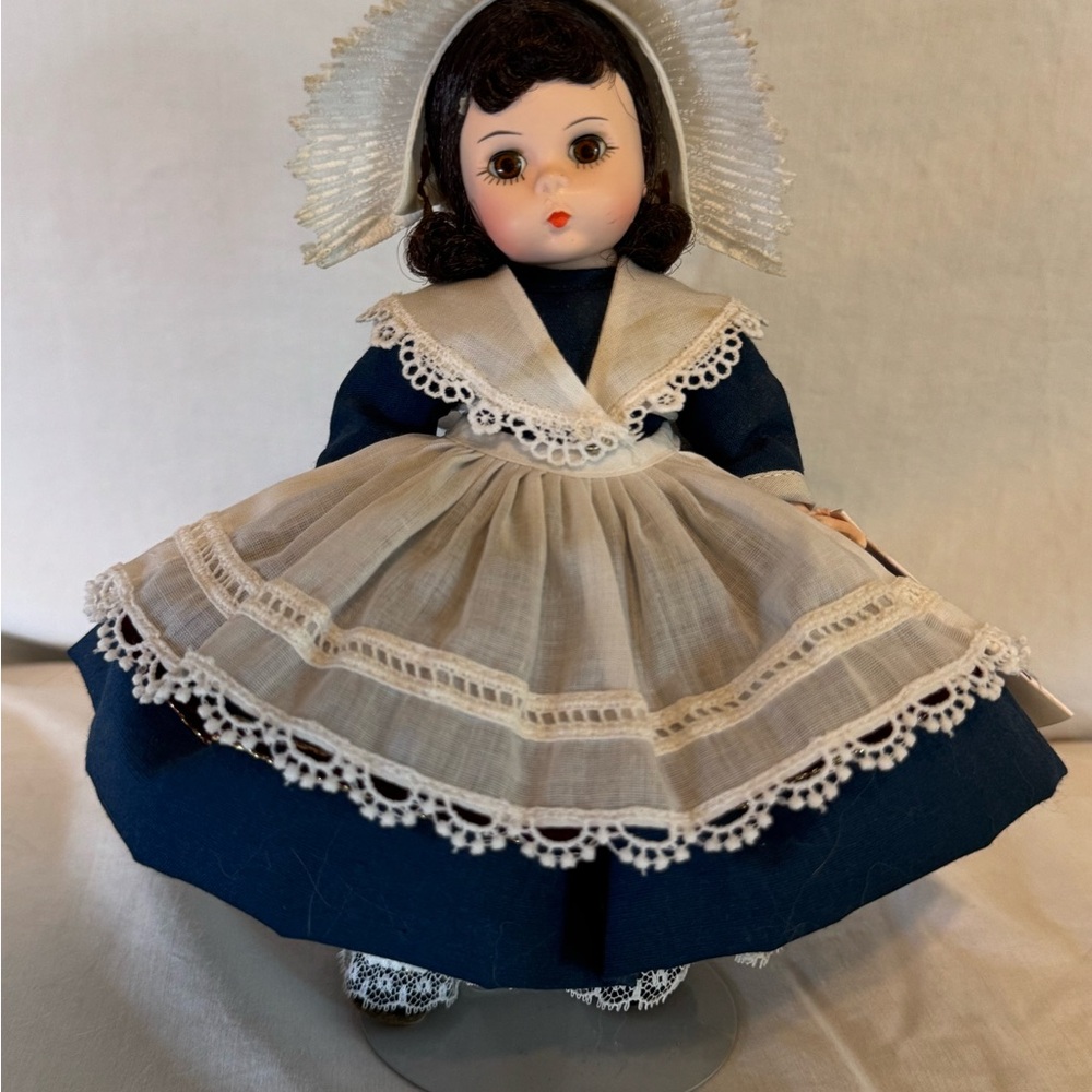 Madam Alexander Mini France Doll. Pretty Blue and White Doll with Lace Detailing